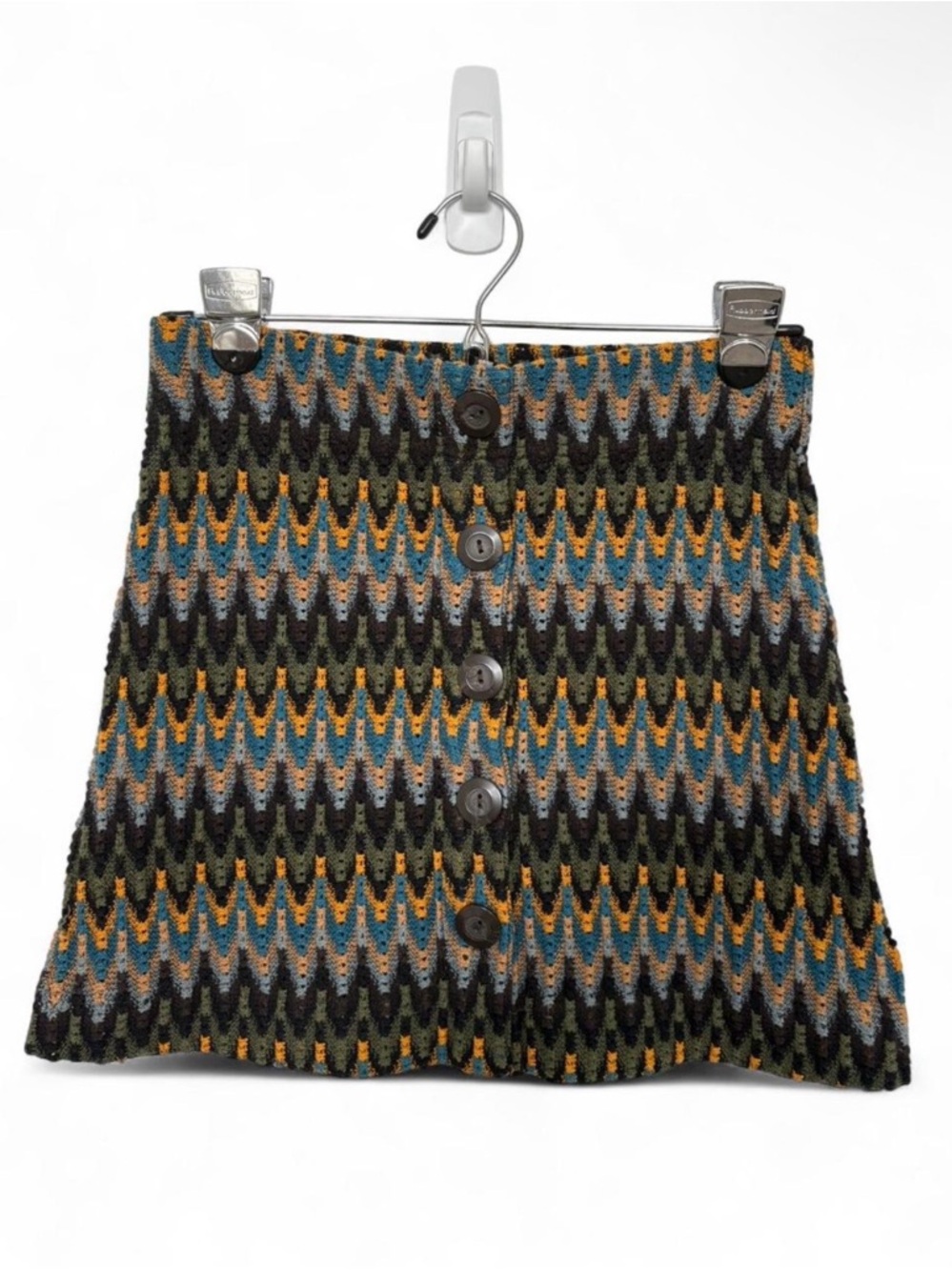 Free People Crochet Knit Chevron Mini Skirt Button‎ Front Small Boho Retro